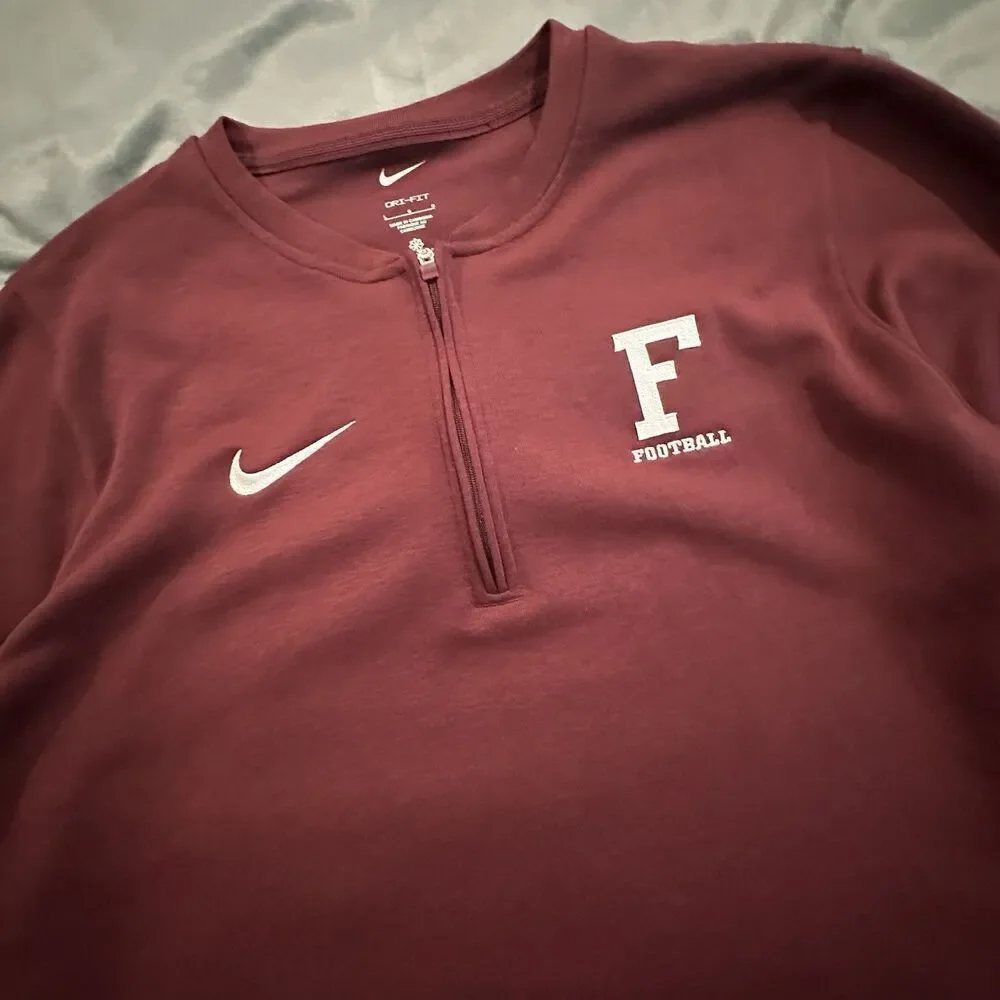 Nike Football Sweatshirt Henley Quarter Zip Pullover Mens L Maroon Embroidery